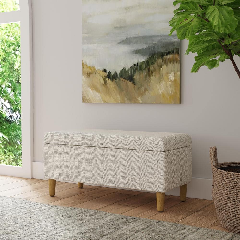 Homepop Malmo Cream Chevron Woven 36 in. Bedroom Bench