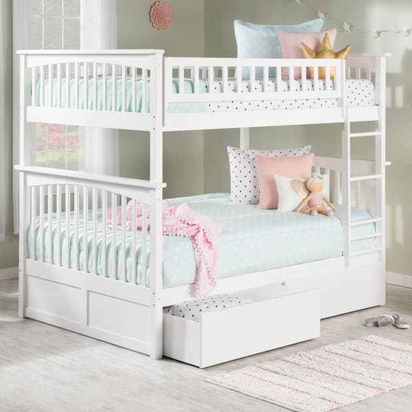 Columbia White Full over Full Bunk Bed with 2 Urban Bed Drawers
