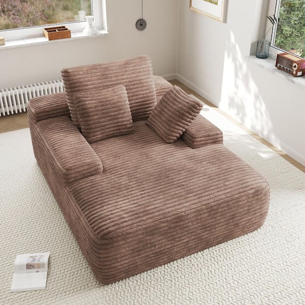 49 in. Brown Corduroy Cloud Couch Oversized Squre Arm Chaise Lounge Chair Sleeper Sofa with 2-Pillows, No Assembly
