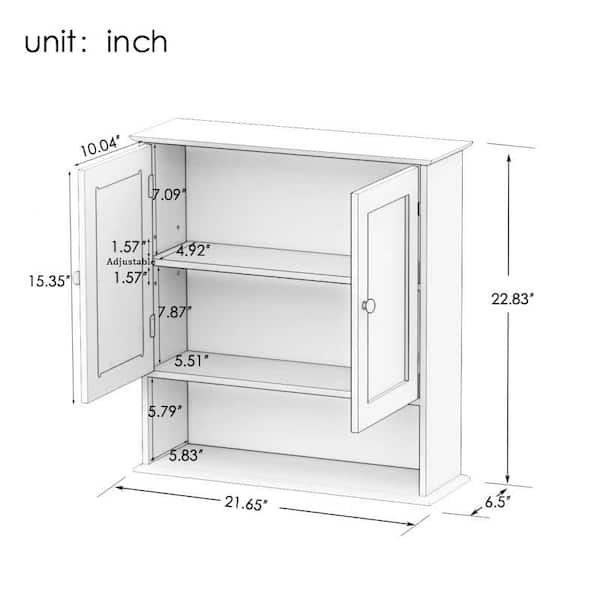 Unbranded 21.65 in. W x 22.83 in. H Rectangular White Surface Mount Bathroom Medicine Cabinet with Mirror and Open Shelf