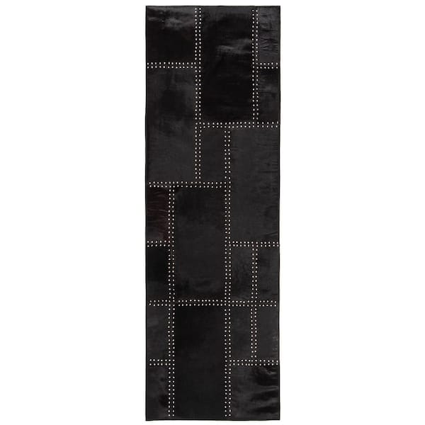 Studio Leather 2 X 10 Black Geometric Runner Rug