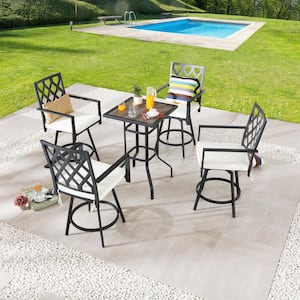 5-Piece Metal Square Outdoor Dining Set with Beige Cushions