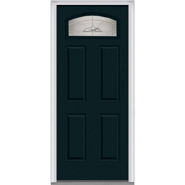 Milliken Millwork 32 in. x 80 in. Master Nouveau Right-Hand 1/4 Lite 4-Panel Classic Primed Steel Prehung Front Door