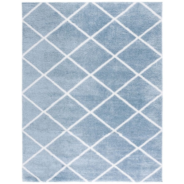 Tahoe Shag 9 ft. x 12 ft. Blue/White Diamond Abstract Area Rug