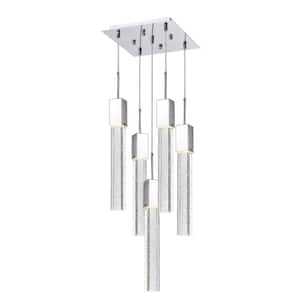 Sparkling Night 5-Light Chrome Chandelier with Rectangular Block Acrylic