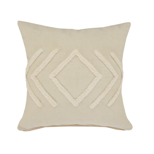 Unbranded Directional Birch / Off - White Geometric Diamond Tufted Poly- Fill 20 in. x 20 in. Indoor Throw Pillow