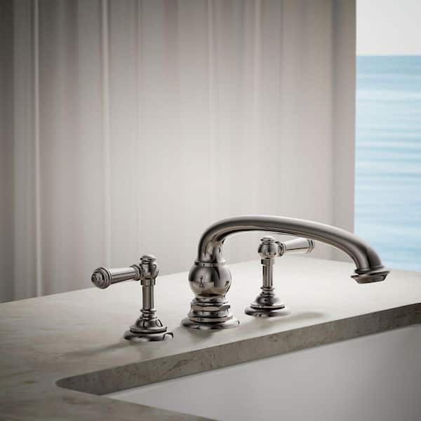 Artifacts 2-Handle Deck-Mount Bath Faucet Handle Trim with Lever Design in Vibrant Titanium