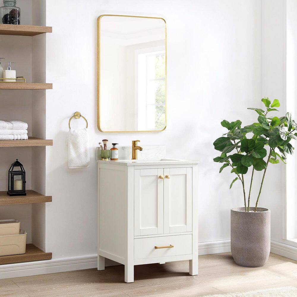 Shannon White Oak Single Sink Vanity with Stone Top and Mirror