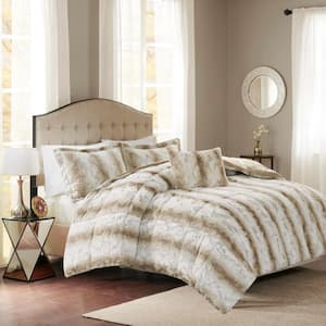 Marselle 4-Piece Sand Animal Print Faux Fur Polyester Full/Queen Comforter Set