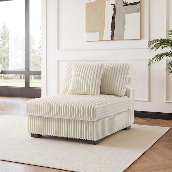 35.9 in. Armless Faux Rabbit Fur Polyester Rectangle Sectional Center 1-Seat Sofa in White (Set of 1)