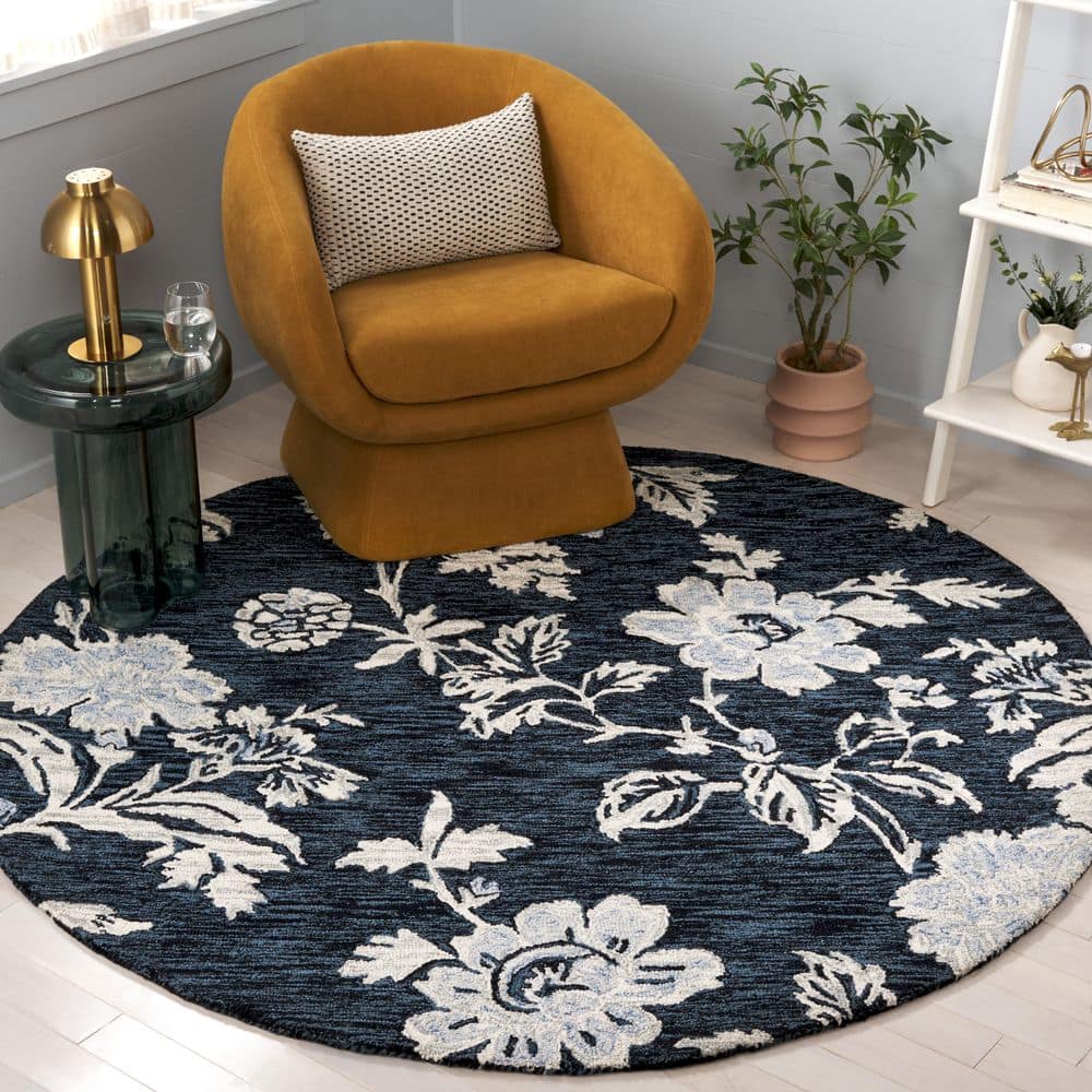 Jardin 6 ft. x 6 ft. Round Navy/Ivory Traditional Cottagecore Floral Area Rug price history on PriceWatchPro