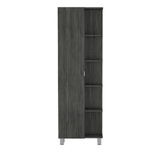 20.16 in. W x 8.46 in. D x 62.20 in. H Gray MDF Freestanding 9-Shelf Linen Cabinet with Metallic Legs in Smokey Oak