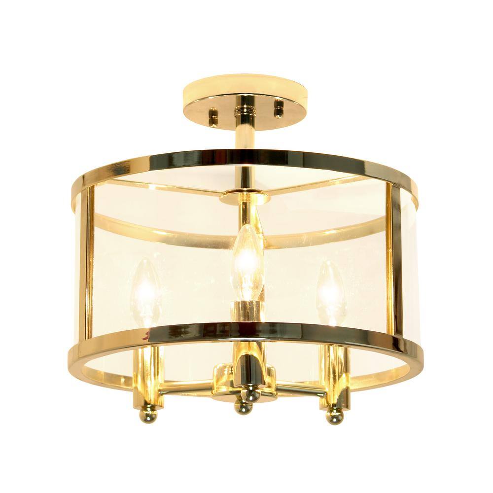 Gold and Glass 13" 3-Light Farmhouse Semi Flush Mount