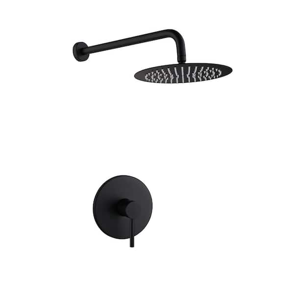Aurora Decor ACAD Single-Handle 1-Spray Patterns 10 in. Wall Mount Round Rain Fixed Shower Faucet in mate black (Valve Included)