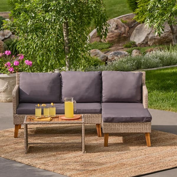 Brookside Chloe Greige 2-Piece Rattan Outdoor Sectional Seating Set with Gray Cushions