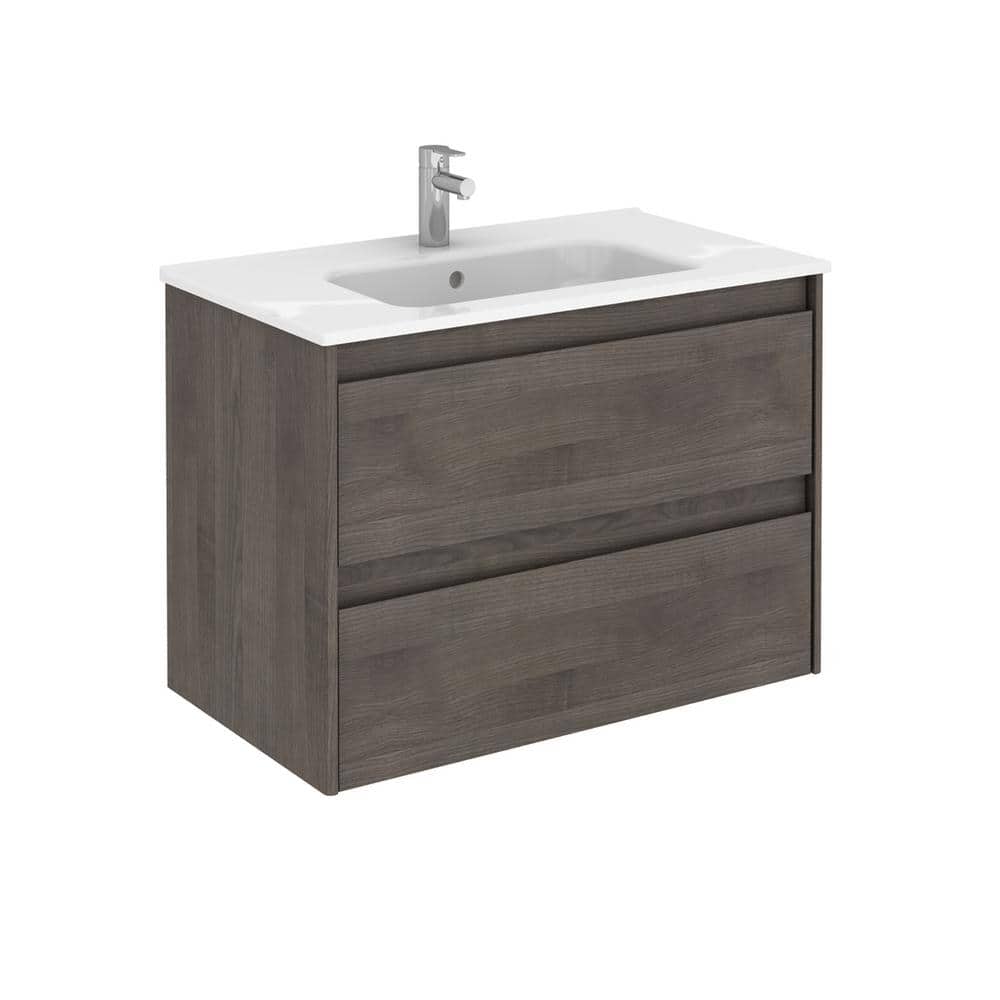 WS Bath Collections Ambra 31.6 in. W x 18.1 in. D x 22.3 in. H Bathroom Vanity Unit in Samara Ash with Vanity Top and Basin in White -  Ambra80SA