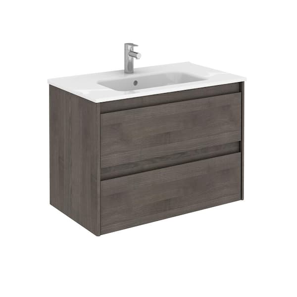 WS Bath Collections Ambra 31.6 in. W x 18.1 in. D x 22.3 in. H Bathroom Vanity Unit in Samara Ash with Vanity Top and Basin in White