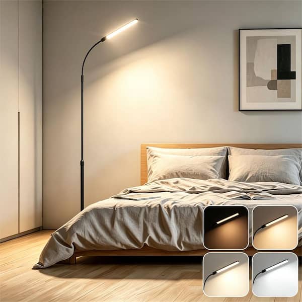 73 in. Classic Black Standard LED Floor Lamp with Remote Control Dimmable Adjustable Height 4-Color Temp Bedroom Office