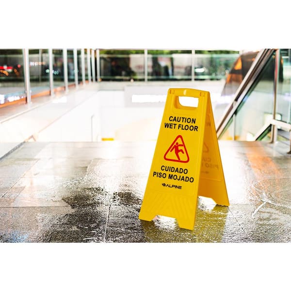 Alpine Industries 24 in. Yellow Multi-Lingual Caution Wet