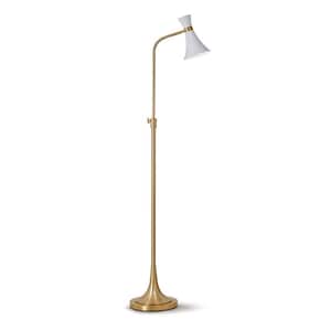Bonnie 70 in. Adjustable Antique Brass/White Finish 1-Light Metal Floor Lamp with White Shade