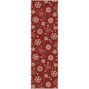 Red 2 ft. 3 in. x 7 ft. 3 in. Runner Flat-Weave Kings Court Beatrice Transitional Floral Oriental Area Rug