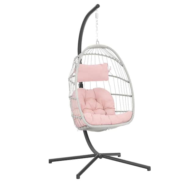 COOLSHARK Outdoor Egg Chair with Stand, Wicker Swing Lounge Chair Hanging Chair for Bedroom, Balcony, Pool with Thickness Cushions