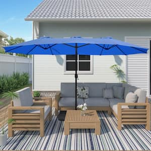 15 ft. x 9 ft. Large Double Sided Market Rectangular Outdoor Patio Umbrella in Navy