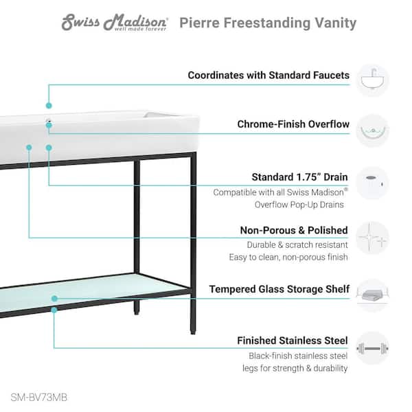 Pierre 40 in. W x 18.1 in. D Bath Vanity in Matte Black with Ceramic Vanity Top in White with White Basin