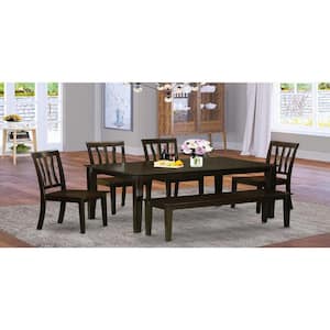 6-Piece Rectangle Cappuccino Finish Solid Wood Top Dining Table with 1 Bench, 4 Chairs with Lattice Back