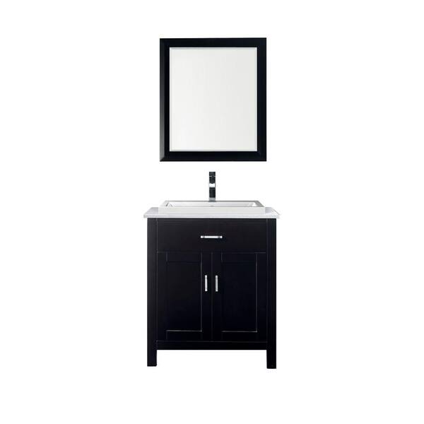 Studio Bathe Kelly 30 in. Vanity in Espresso with Solid Surface Marble Vanity Top in Carrara White and Mirror