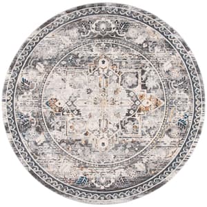 Alhambra Gray/Cream 7 ft. x 7 ft. Border Medallion Round Area Rug