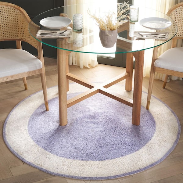 Easy Care 3 ft. x 3 ft. Ivory/Lilac Two-Tone Solid Round Area Rug