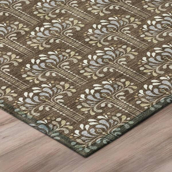 Chantille Machine Washable Indoor/Outdoor Abstract ACN3065 Chocolate 8 ft. x 8 ft. Round Rug