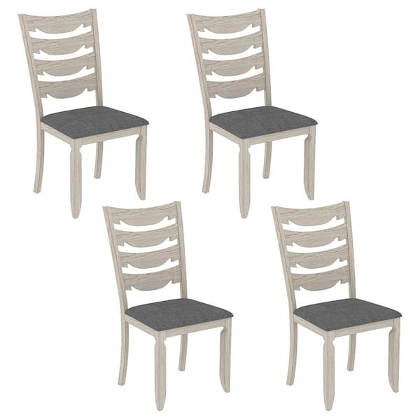 VECELO (Set of 4) Wooden Ladder Back Dining Chairs with Padded Seat, Gray Farmhouse Kitchen Chairs for Home, Restaurant