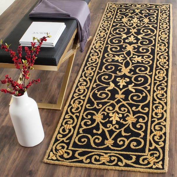 Chelsea Black 3 ft. x 6 ft. Interlaced Floral Border Runner Rug