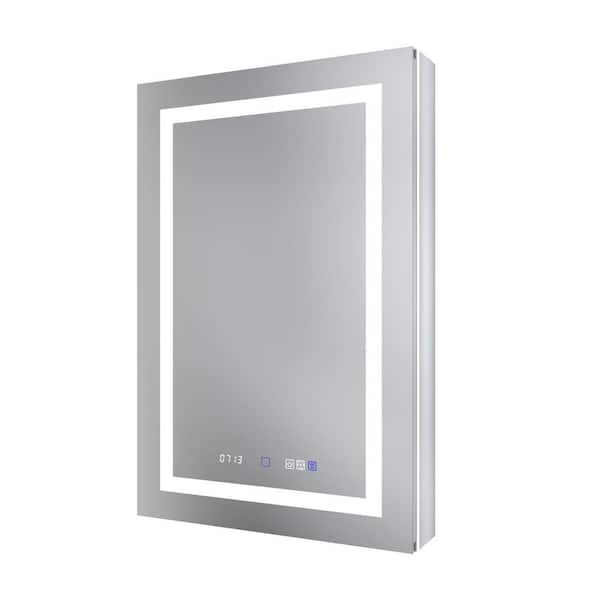 24 in. W x 36 in. H Rectangular Silver Aluminum Recessed/Surface Mount Right Hinge Dimmable Medicine Cabinet with Mirror