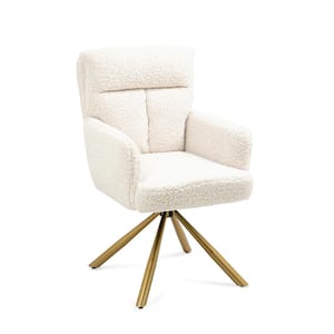 Off White Faux Fur Upholstery Swivel Accent Chair Arm Chair Set of 1 with Metal Legs