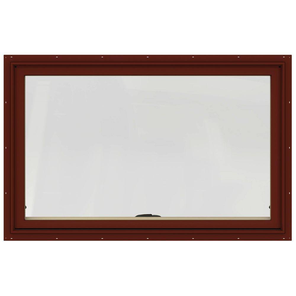 JELDWEN 48 in. x 30 in. W2500 Series Red Painted Clad Wood Awning Window w/ Natural Interior
