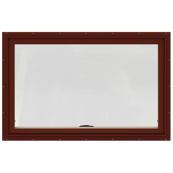 JELD-WEN 48 in. x 30 in. W-2500 Series Red Painted Clad Wood Awning Window w/ Natural Interior and Screen