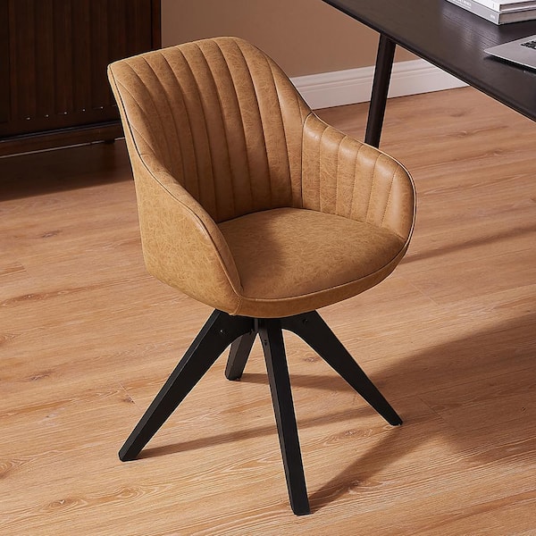 Art Leon Arthur CAMEL Faux Leather Mid-Century Modern Swivel Accent Arm Chair with Wood Legs