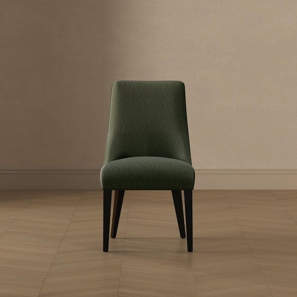 Beever Modern Forest Green Chenille Upholstered Dining Side Chair with Rubberwood Legs (Set of 2)