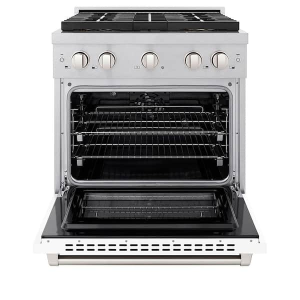 30 in. 4.2 cu. ft. Paramount Dual Fuel Range with 4-Burner Cooktop and Electric Oven in Satin Stainless with White Matte