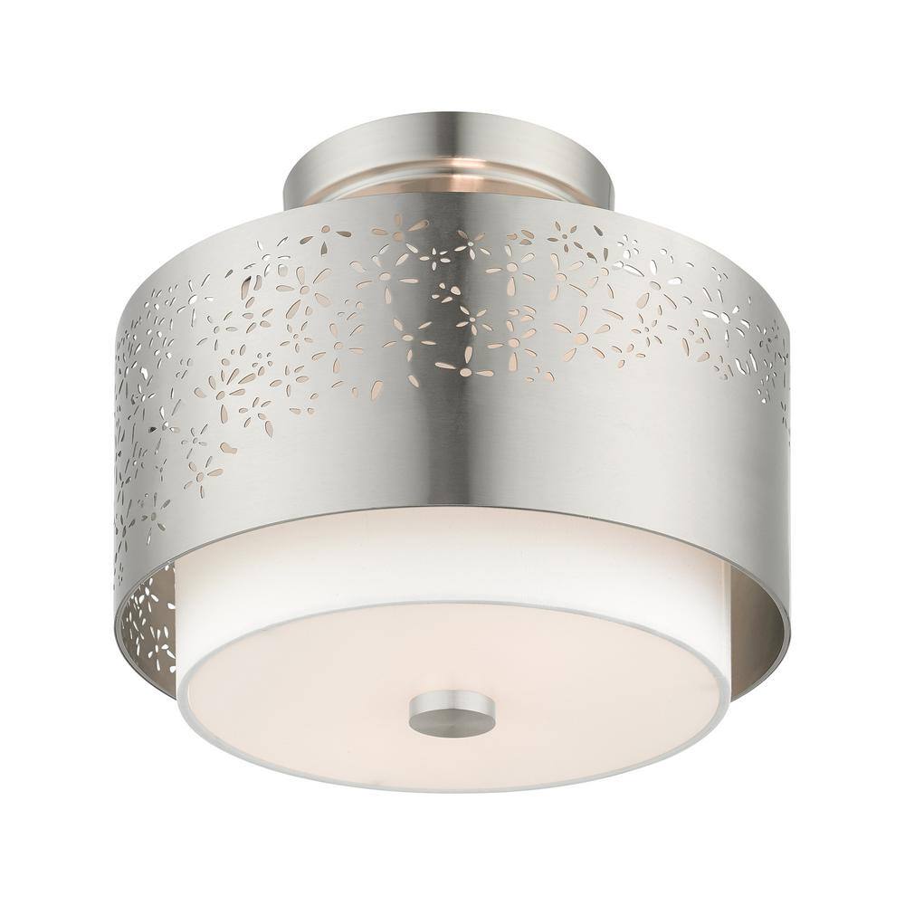 Brushed Nickel Drum LED Indoor/Outdoor Semi-Flush Mount