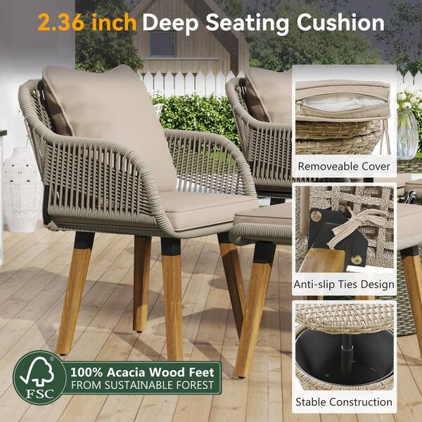 Brown Metal 5-Piece Outdoor Lounge Chair Set, All-Weather