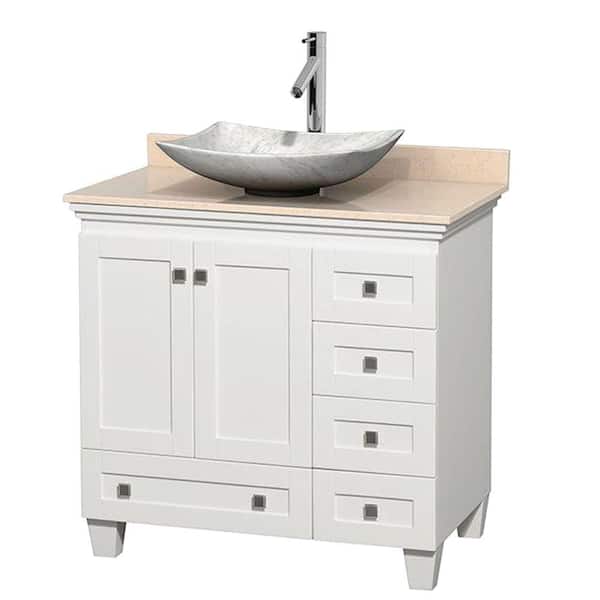 Wyndham Collection Acclaim 36 in. W Vanity in White with Marble Vanity Top in Ivory and White Carrara Marble Sink