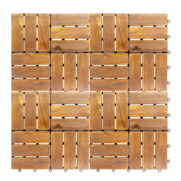 12 in. x 12 in. Acacia Wood Interlocking Flooring Deck Tile Checker Pattern in Brown 12-Slats (20-Pack)