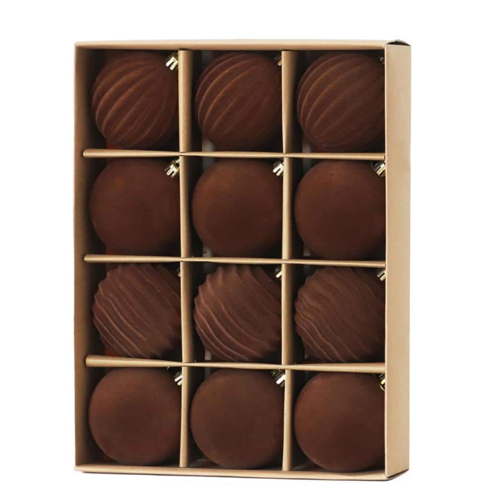 3.15 in. Brown Flocked Velvet Christmas Ornaments Balls Set with Hanging Rope price history on PriceWatchPro