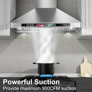 36 in. Convertible Wall Mounted Range Hood in Stainless Steel with Voice/Gesture/Touch Control, 4 x LED Light, 900 CFM