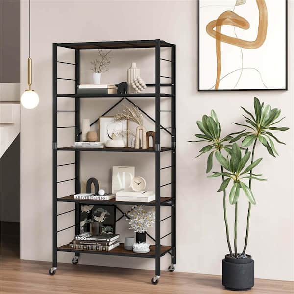 Black Wood 5-Tier Kitchen Cart with 4 Universal Wheels