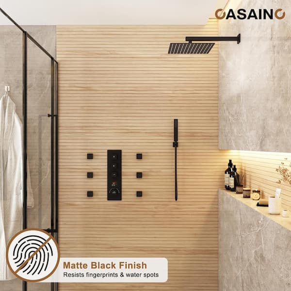 3 Function Digital Display Single Handle 1-Spray Shower Faucet 1.8 GPM with Body Spray in. Matte Black